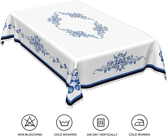 54x70inches Blue Floral Rectangle Tablecloth Blue and White Porcelain - Image 6