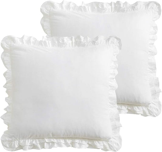 2 Pack Off White Ruffled Euro Shams Pillow Covers, 100% Cotton Vintage French by KMASANIJI