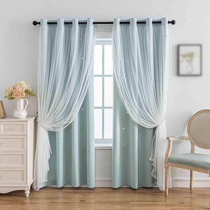 Anytime Romantic Kids Curtain, Hollow-Out Stars Window Curtain Double Layer by Anytime