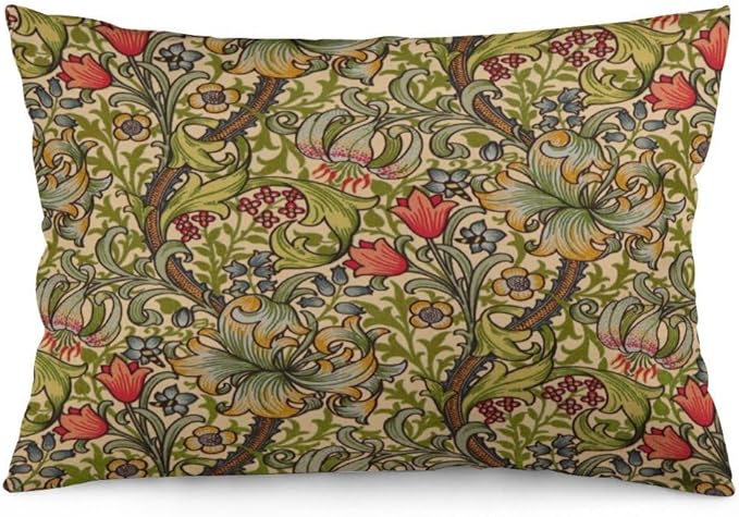 Golden Floral Flower William Morris Throw Pillow Covers 12x20 Inch Aesthetic by Unknown