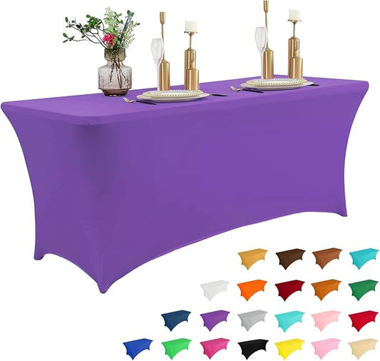 IVAPUPU 6FT Table Cloth for Rectangular Fitted Events Stretch Purple Washable by IVAPUPU