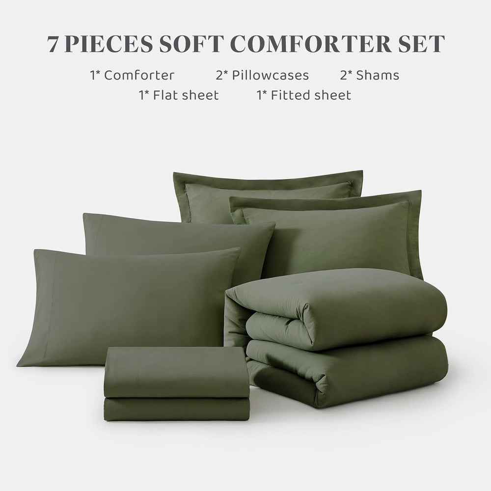King Size Comforter Set- 7 Pieces Prewashed Bed in a Bag King Bedding Sets