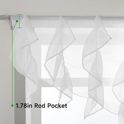 PearAge Ruffled Voile Semi Sheer Curtain Valance, Kitchen Living Room Shabby - Image 4