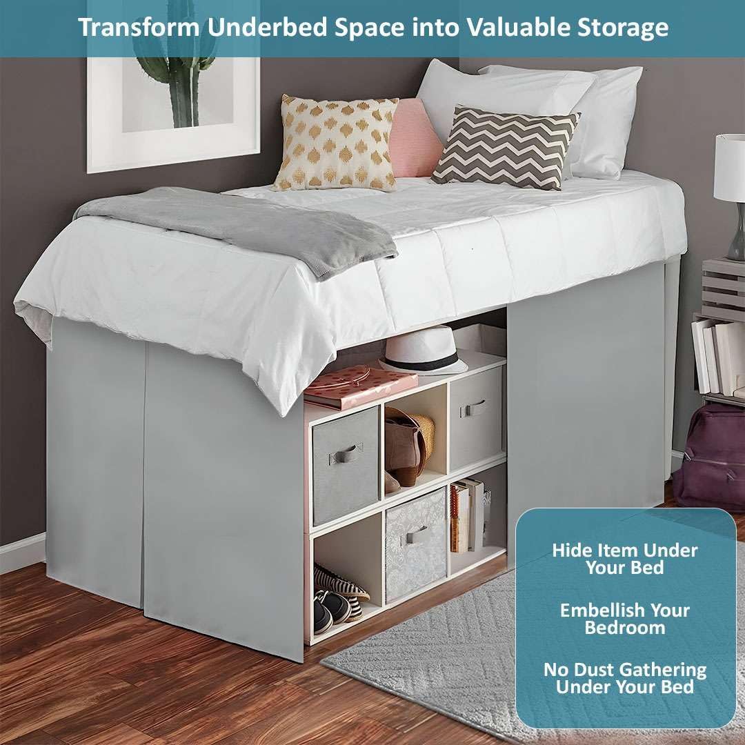 extra long dorm bed skirt, twin xl 36, side view