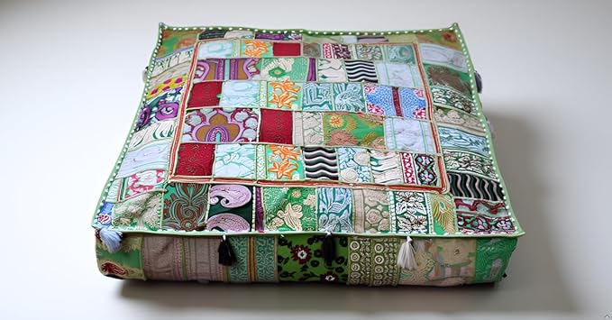 CRAFT KALA Indian Square Patchwork Traditional Pouf Cover Indian Living Room by CRAFTKALA