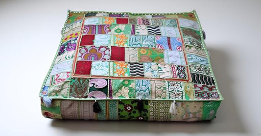 CRAFT KALA Indian Square Patchwork Traditional Pouf Cover Indian Living Room by CRAFTKALA