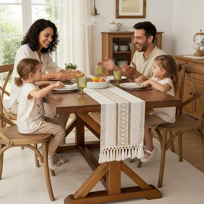 Boho Table Runner for Christmas, Woven Cream & Brown Macrame Dining Table - Image 7