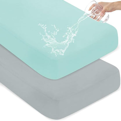 Waterproof Crib Sheets for Boys 2 Pack, Fitted Baby Crib Sheet Neutral 52" x by Magik+%26+Kover