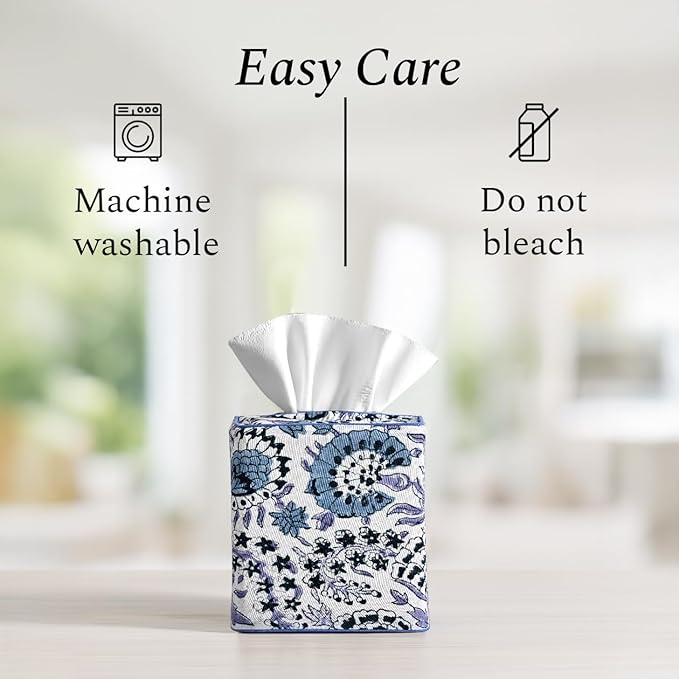 CPC Indigo Blue Hand Block Printed Cotton Tissue Box Cover 5" x 5" x 5.5" - Image 8
