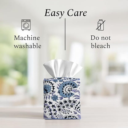 CPC Indigo Blue Hand Block Printed Cotton Tissue Box Cover 5" x 5" x 5.5" - Image 8