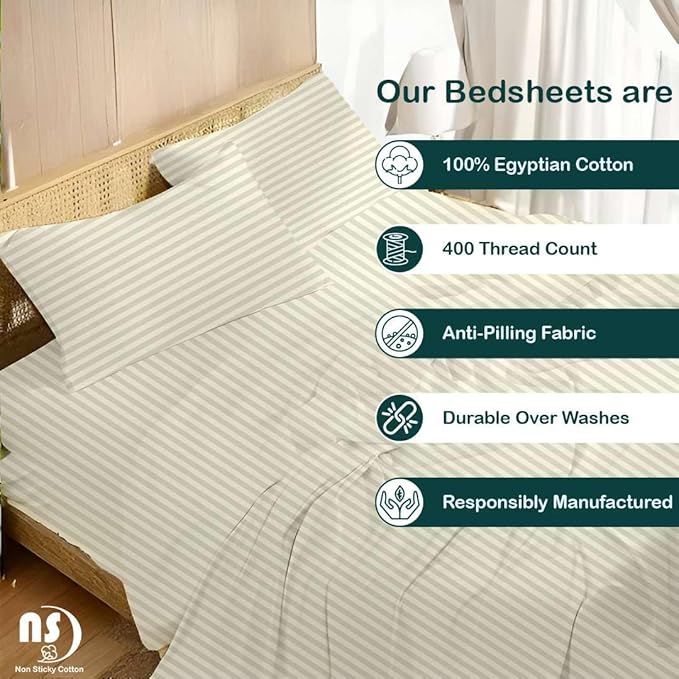 NON Sticky cotton Queen Size Sleeper Sofa Sheets, 4 Piece Egyptian Cotton Bed - Image 2