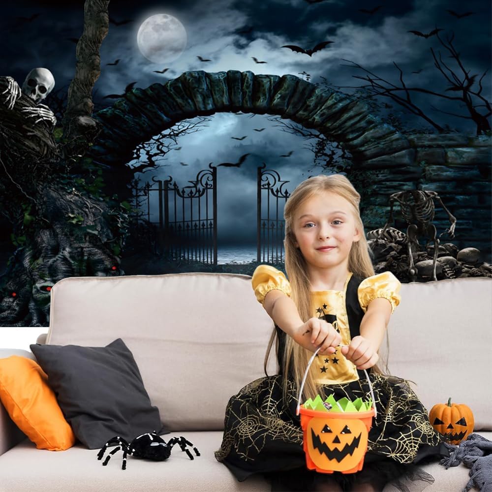 Halloween Backdrop 10x8ft Horror Graveyard Full Moon Night Photo Backdrops