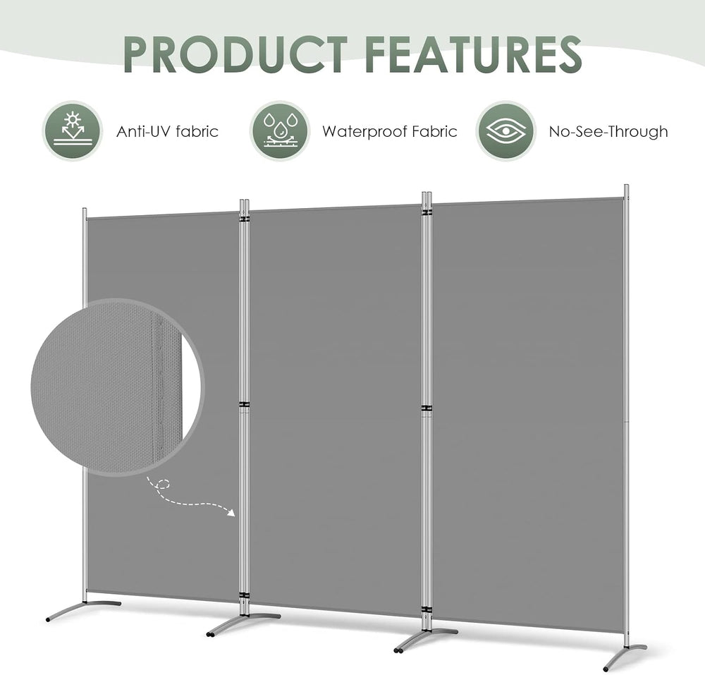 RANTILA 3 Panel Room Divider, 6 Ft Tall Folding Privacy Screen Freestanding R...