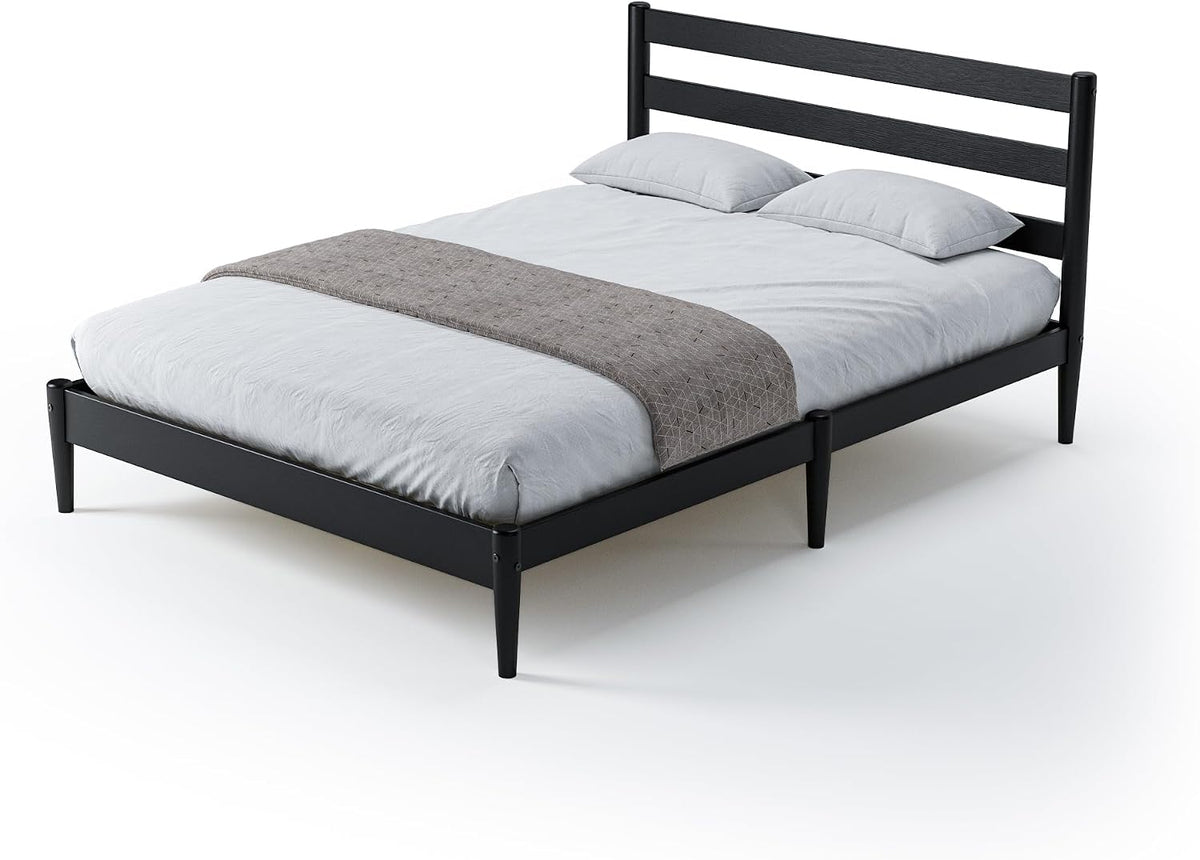 camaflexi mid-century modern platform bed/solid wood/slat headboard/mattress foundation, close-up detail