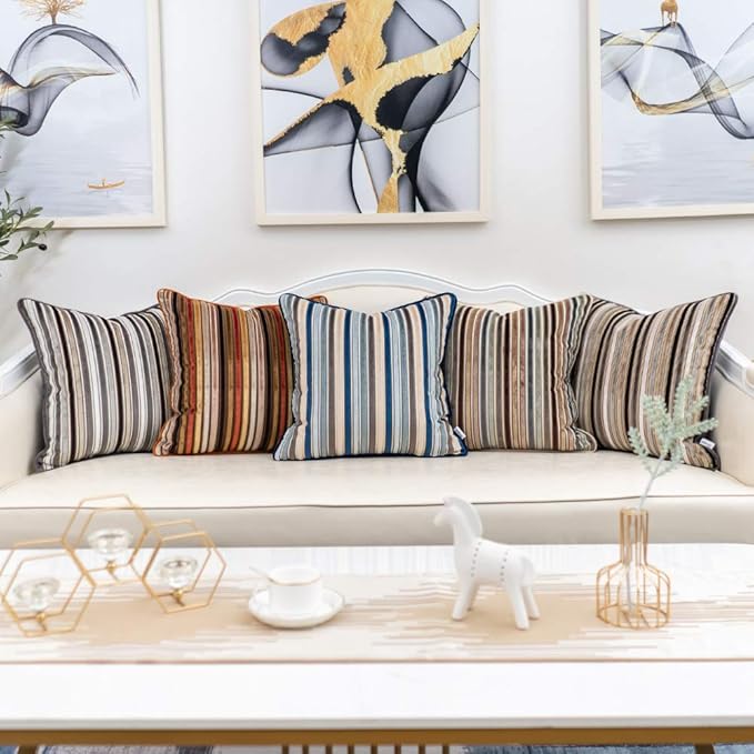 Yangest Orange Striped Throw Pillow Cover Multicolor Velvet Cushion Cover - Image 6
