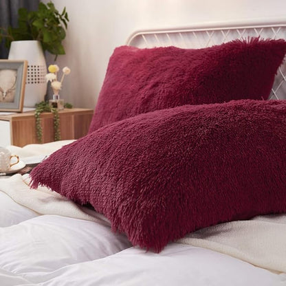 Uhamho Set of 2 Standard Pillowcases Faux Fur Throw Pillow Covers Queen Size - Image 2