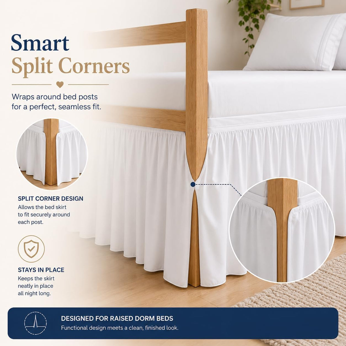dorm bed skirt full xl 32 inch drop, side view