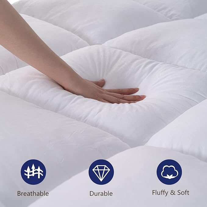 Marine Moon Extra Thick Cooling Plush Pillow Top Mattress Bed Topper, Fluffy - Image 2