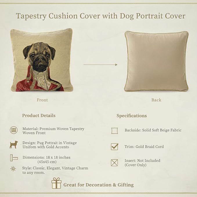 Tache 1 Piece 18 X 18 Inch Square French Vintage European Pug Pug Renaissance - Image 2