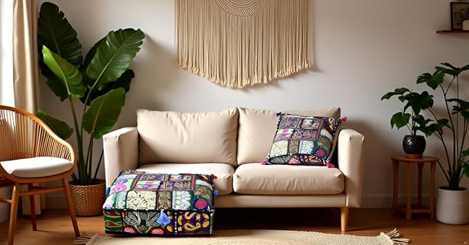 CRAFT KALA Indian Square Patchwork Traditional Pouf Cover Indian Living Room - Image 3