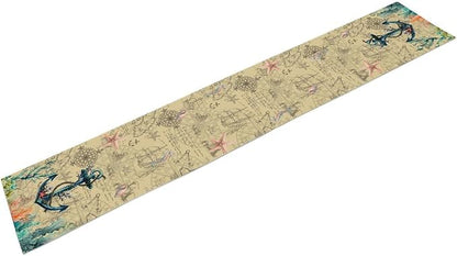 Nautical Anchor Table Runner, Retro Coastal Treasure Map Coral Plant Starfish - Image 6