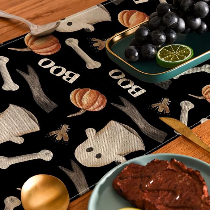 LTLYH Halloween Table Runner 13 x 72 Inch, Cute Ghost Pumpkin Bones Boo Pattern - Image 4