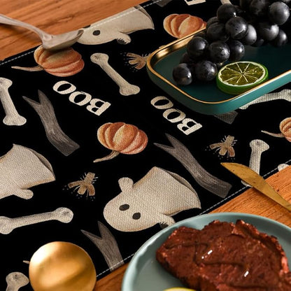 LTLYH Halloween Table Runner 13 x 72 Inch, Cute Ghost Pumpkin Bones Boo Pattern - Image 4