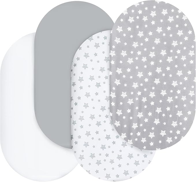 Bassinet Sheets Set 4 Pack for Baby Boy or Girl, Universal Fit for Oval by Moonsea