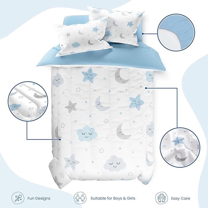 SANDJEST Star and Moon Comforter Set Twin Size 68x86in - Image 2