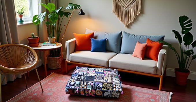 CRAFT KALA Indian Square Patchwork Traditional Pouf Cover Indian Living Room - Image 6