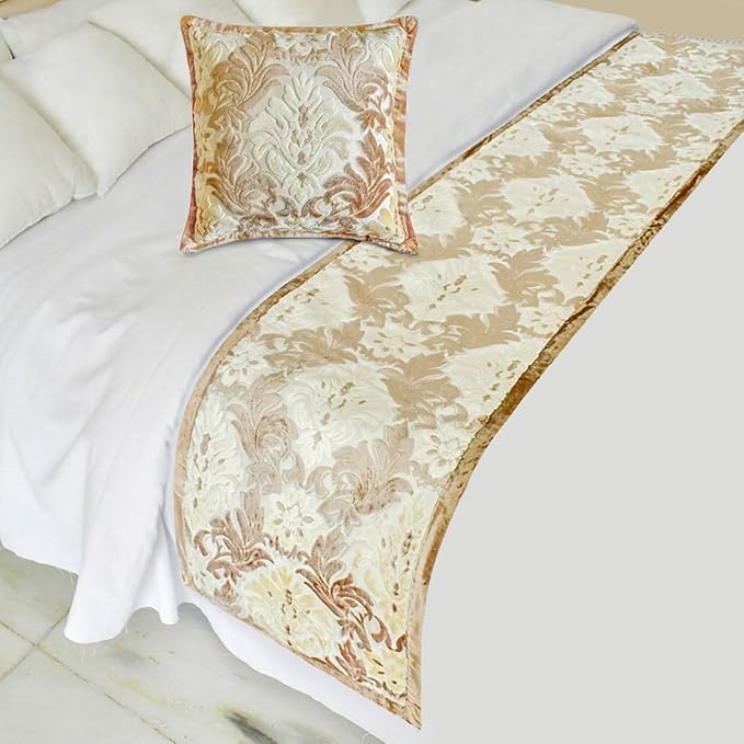 The HomeCentric King/Queen/Twin Beige Decorative King 90"x18" Bed Runner by TheHomeCentric
