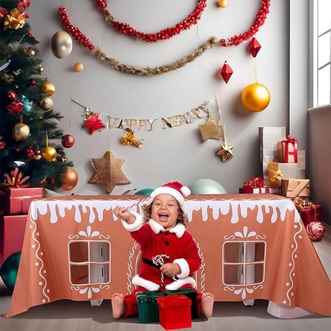 Gingerbread House Christmas Tablecloth, Reusable Waterproof Stain-Resistant - Image 2