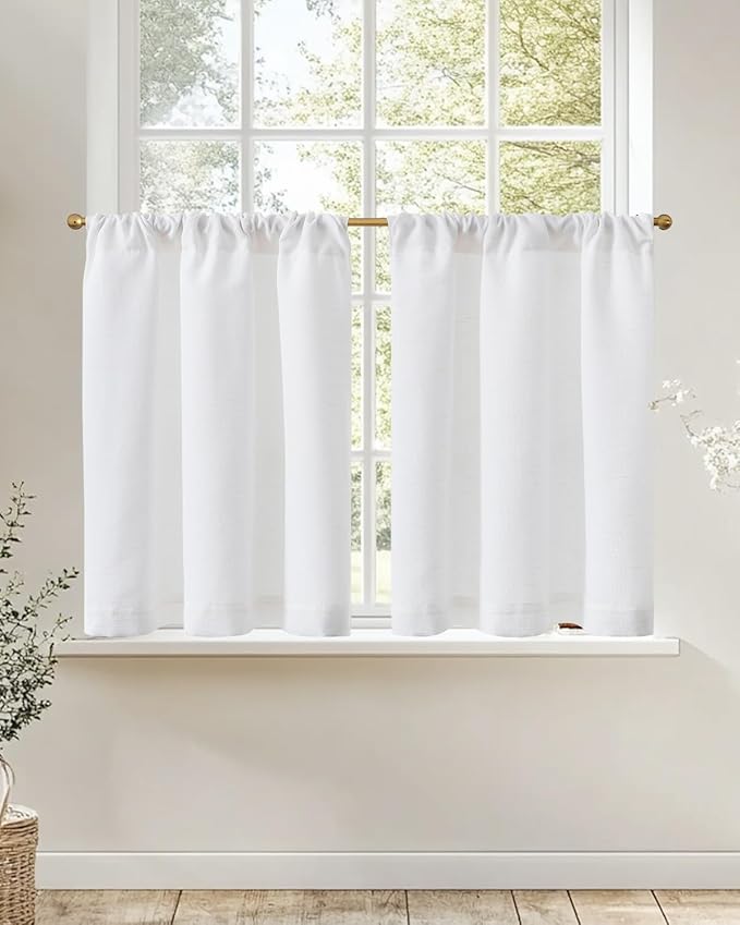 jinchan Linen Kitchen Curtains 24 Inch Rustic Tier Curtains Farmhouse Rod by JINCHAN