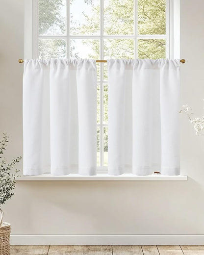 jinchan Linen Kitchen Curtains 24 Inch Rustic Tier Curtains Farmhouse Rod by JINCHAN