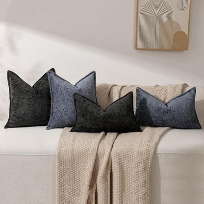 Pack of 2 Black Decorative Throw Pillow Covers 20x20 Cozy Soft Chenille Accent - Image 5