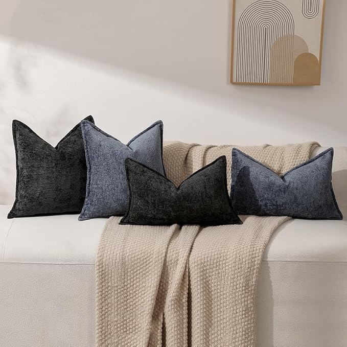 Pack of 2 Black Decorative Throw Pillow Covers 24x24 Cozy Soft Chenille Accent - Image 5