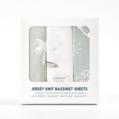 Ultra Soft Stretchy Jersey Knit Fitted Bassinet Sheets 3 Pack, Universal Fitted - Image 2