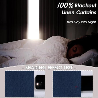 Linen 100% Blackout Curtains for Bedroom, Back Tab/Rod Pocket Curtain for - Image 8