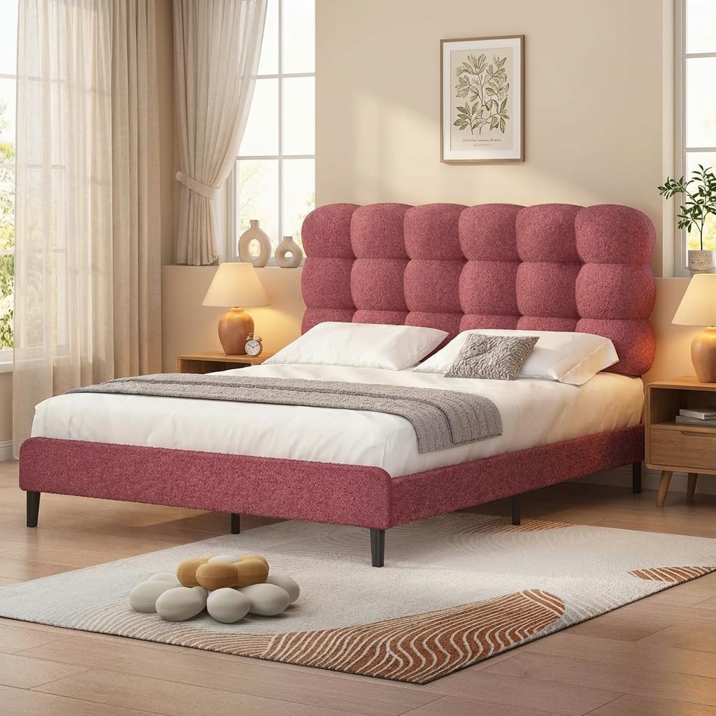 barnfurin full bed frame, soft teddy cloud boucle, main product view