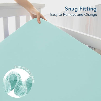Waterproof Crib Sheets for Boys 2 Pack, Fitted Baby Crib Sheet Neutral 52" x - Image 2