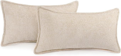 Pack of 2 Beige Decorative Throw Pillow Covers 12x20 Cozy Soft Chenille Boho - Image 5