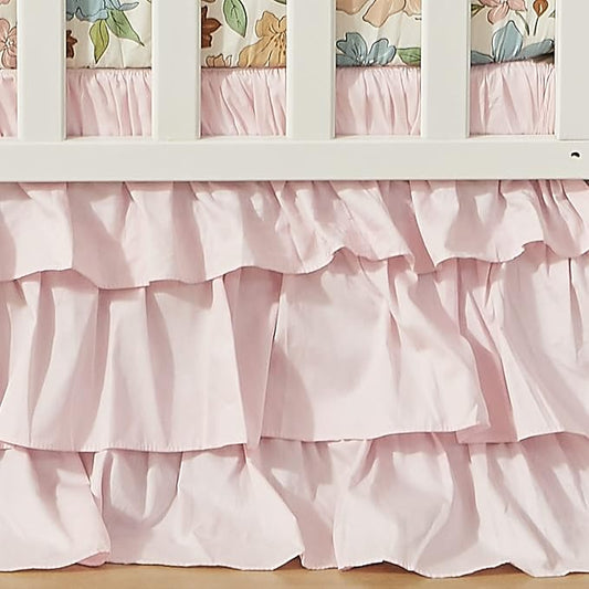 Brandream Crib Bed Skirt for Baby Girls Boys Blush Pink Boho Bohemian Solid by Brandream