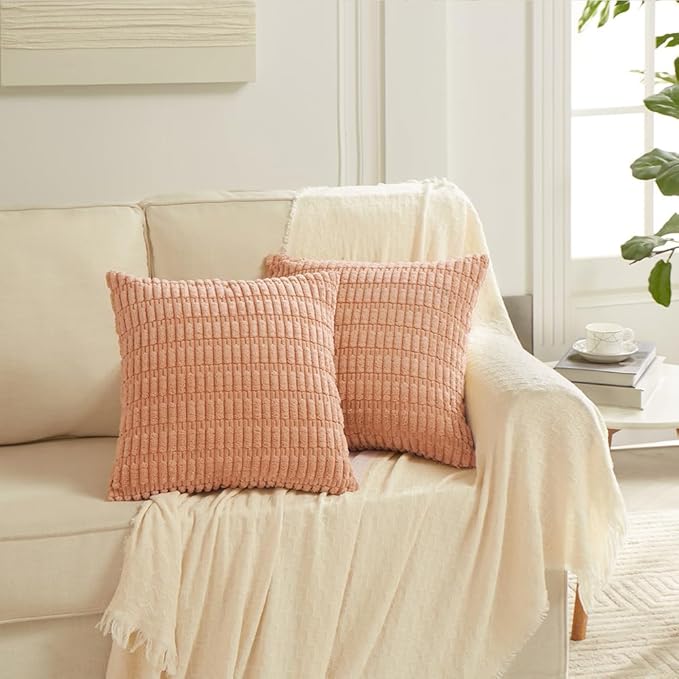 Fancy Homi 4 Packs Peach Decorative Throw Pillow Covers 16x16 Inch - Image 6