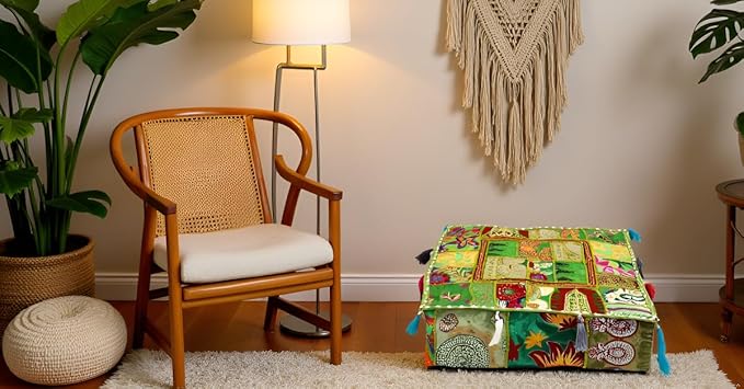 CRAFT KALA Indian Square Patchwork Traditional Pouf Cover Indian Living Room - Image 3