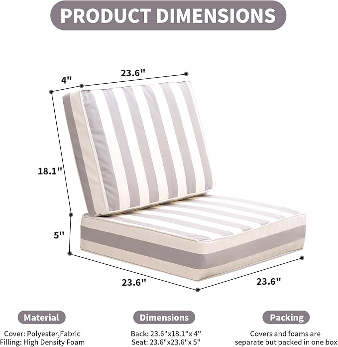 Outdoor Seat Cushions Set for Patio Furniture Thick Patio Cushion Set - Image 5