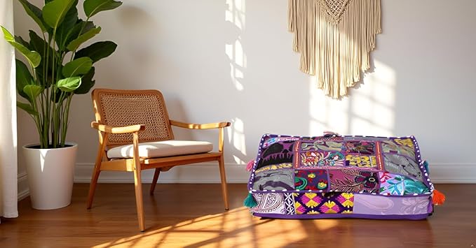 CRAFT KALA Indian Square Patchwork Traditional Pouf Cover Indian Living Room - Image 4