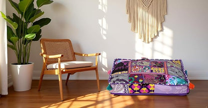 CRAFT KALA Indian Square Patchwork Traditional Pouf Cover Indian Living Room - Image 4