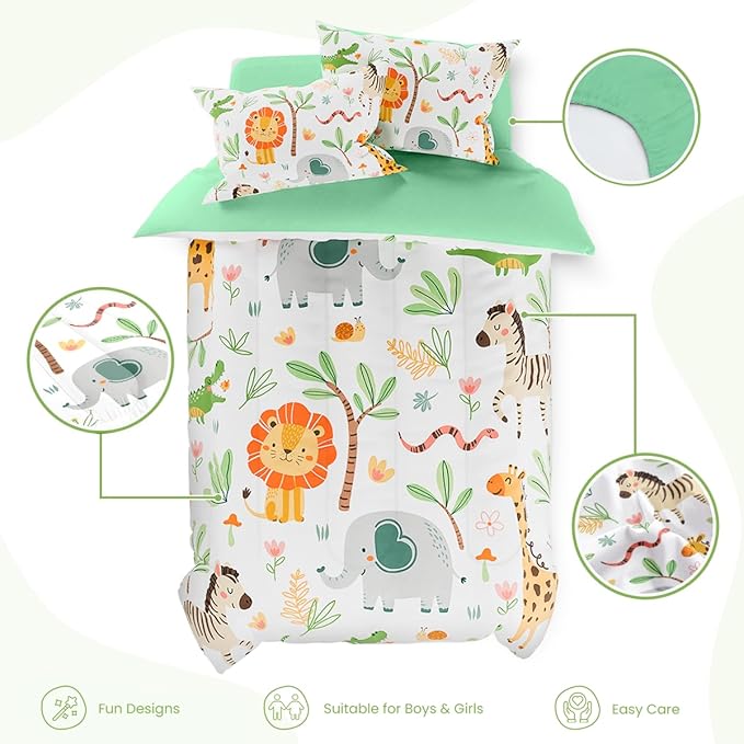 Jungle Animal Kids Bedding Set for Boys Girls, Ultra Soft Microfiber Comforter - Image 2