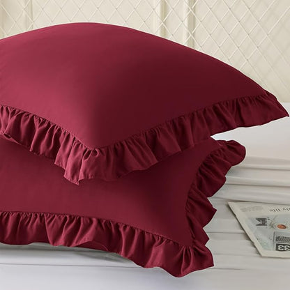 KKJIAF Ruffle Pillow Cases 24x24 Inches, Burgundy Square Ruffled Pillow Covers - Image 2