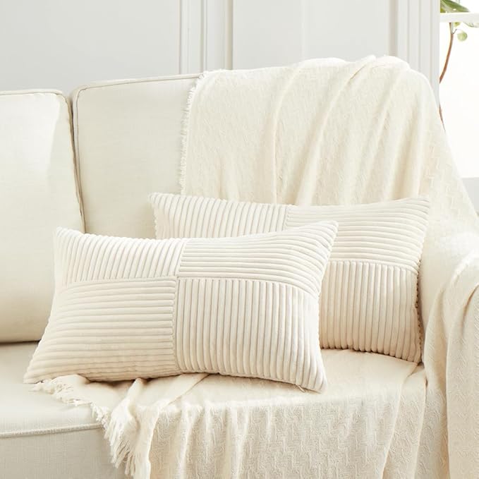 Fancy Homi 2 Packs Cream Lumbar Decorative Throw Pillow Covers 16x32 Inch by Fancy+Homi